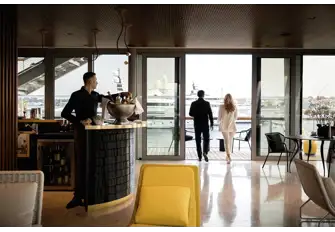 The yacht club has a lounge and bar, business facilities, rooftop terrace with catering, plus a crew lounge, gym and wellness centre