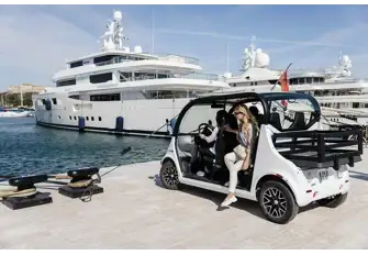 Getting about is made easy by a fleet of electric buggies