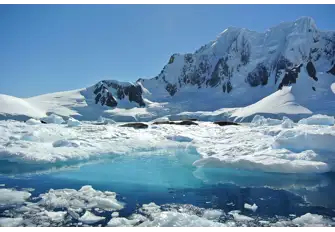 The beautiful icy-blue seascape of the Arctic Circle