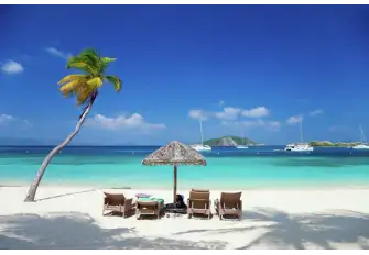 Dead Chest Island seen from Deadman's Bay. Legend has it Blackbeard stranded 15 sailors on the island with nothing but a bottle of rum and an idea for a song
