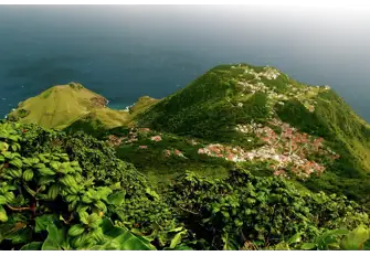 The view southwest from Mount Scenery on lush, rainforested Saba