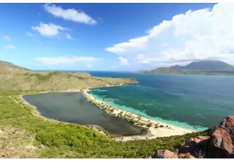 The view across Major's Bay, between the Park Hyatt hotel and Christophe Marina, towards neighbouring Nevis
