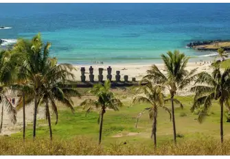 Moai overlook Anakena Beach, the best of this volcanic island's two beaches