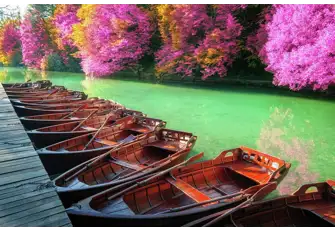 Go for a slow paddle down the turquoise lake as you admire the vibrant foliage 