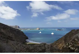 The view from Punto Pitt, also known as Pitt Point, on the east coast of San Cristóbal Island, looking towards Punto Valdizán