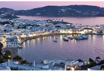 Restaurants line the quayside Akti Kampani of Mykonos' old port
