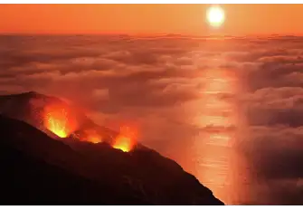 The volcanic Aeolian Islands are still active, like Stromboli, seen here