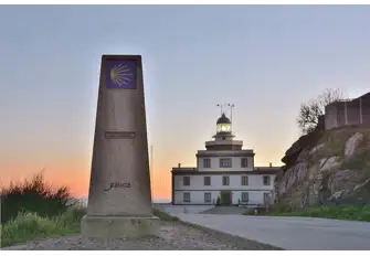 Milestone marker of Finisterre Cape outside the village's lighthouse&nbsp;