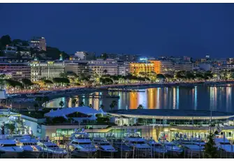 Boulevard de la Croisette runs between the city and the beach