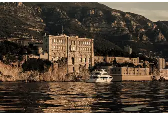 Monaco's iconic Oceanographic Museum see from the Mediterranean