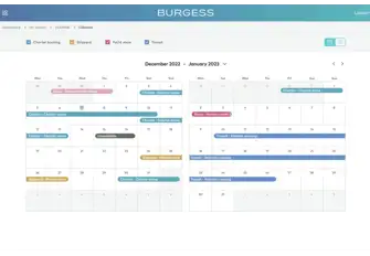 Real-time calendar: Charter bookings with embarkation and disembarkation ports, transit passages, shipyard periods, yacht shows and more