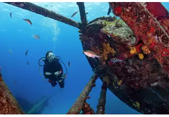This wreck sits just under 5m below the surface, making it great for all types of divers