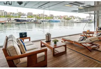 ALBATROSS - The full-beam tender garage on the lower deck also serves as a beach club