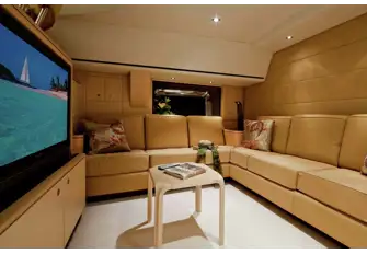 The main saloon has natural light from the raised saloon and hull ports either side