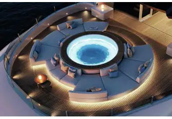 The jacuzzi is forward on the large sun deck