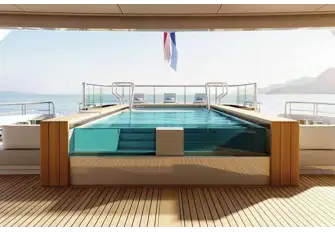 An inviting 6.5m (21.4ft) glass-bottomed pool on the main deck aft