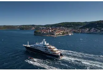 AQUILA cruises past Korcula, one of the best preserved medieval towns in the Adriatic