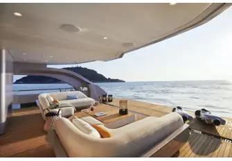 The yacht has a 30sqm, full-height beach club
