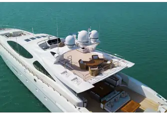 She has plenty of versatile guest deck space on the flybridge, main deck aft and foredeck