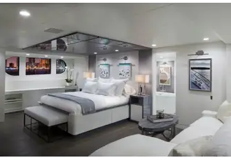 The full-beam owner's suite on the main deck. There is a VIP cabin adjacent to the owner's suite on the main deck