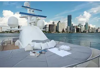 There is a huge sunpad forward and a jacuzzi aft of the mast
