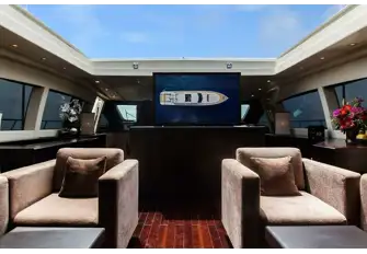 The saloon with the TV popped up and the roof retracted to let the outside in