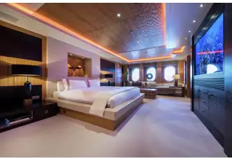 The full-beam owner's suite is forward on the main deck