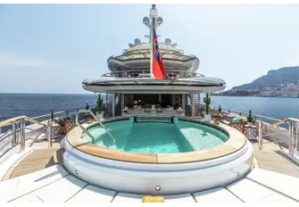 The pool, sun, shade, bar, TVs and lounges make the main deck aft a great place to spend time