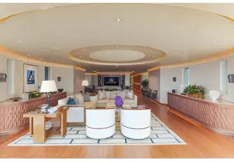 Looking from the main deck aft across the lounge towards the media lounge forward