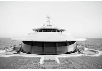 INFINITY - Looking aft towards the owner's suite from the private foredeck terrace