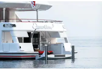 The transom folds down to create a larger swim platform