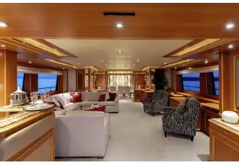 Looking forward in the main saloon, from the bar and lounge to the dining area