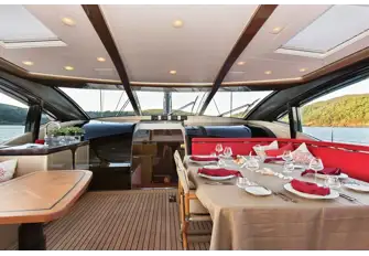 Line-free and sheltered from the breeze, the guest cockpit is comfortable on passage and at anchor