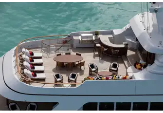 The aft sun deck has a bar, BBQ and pizza oven for open-air dining and entertainment