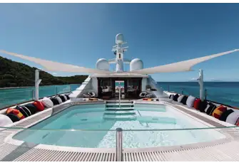The sun deck has a large pool forward