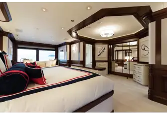 The full-beam owner's suite is forward on the main deck