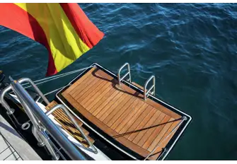 A folding swim platform makes for easy access to the water