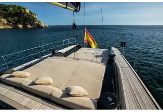 The split-level aft terrace delivers plenty of sun lounging space by the water's edge 