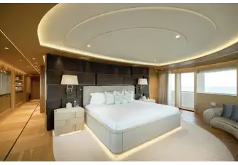 The bedroom on the owner's deck. The lounge and office have their own balconies