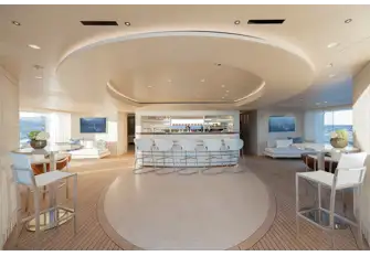 The huge beach club has a sit-up wet bar, lounge seating, along with two terraces and a swim platform for sea-level sun lounging