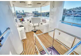 The crow's nest has a helm station with impeccable views