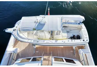 The guest tender stows on the bridge deck aft