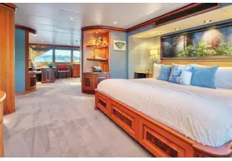 The full-beam owner's suite is forward on the main deck
