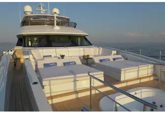 The foredeck lounge, sunpads and jacuzzi