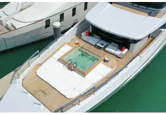 The owner's private terrace has a jacuzzi, sunpads and a lounge area