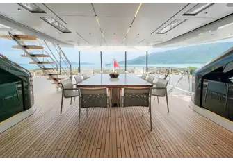 Open-air dining on the upper deck aft