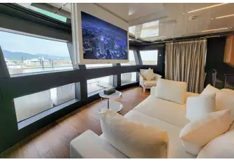The private lounge has access to the owner's foredeck terrace