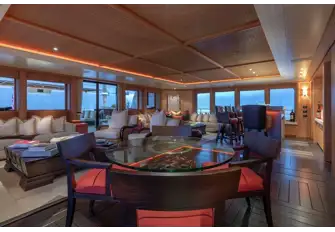 The bridge deck saloon has lounge seating areas and a sit-up bar