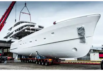 MARTINIQUE's hull and superstructure are united at the Moonen yard