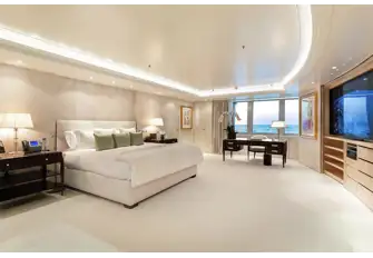The huge owner's suite is forward on the main deck, with a VIP suite adjacent